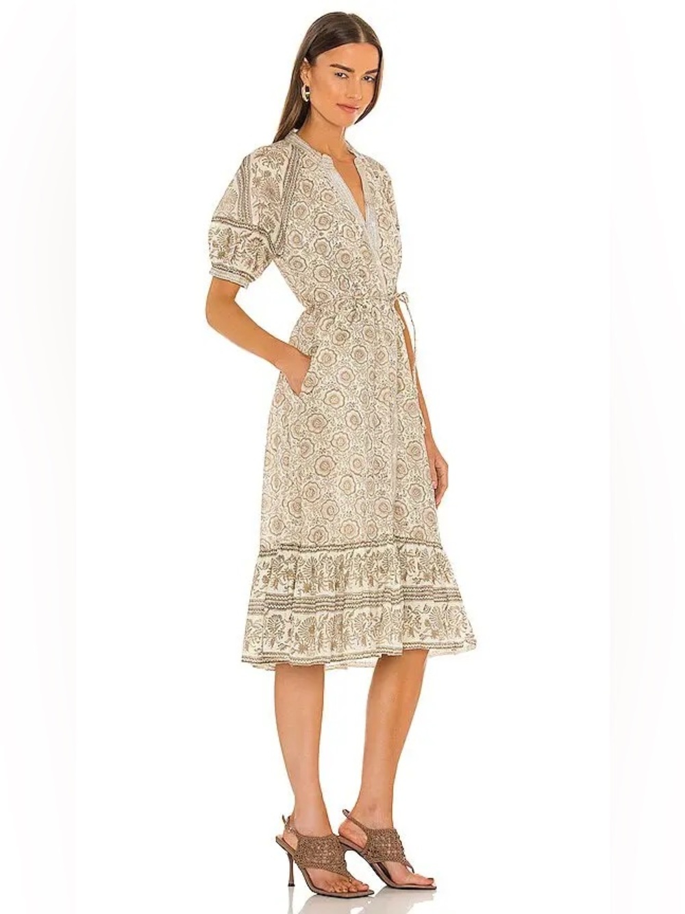 Tuckernuck | Cleobella Maddelyn Midi Dress Mystic Block Print Belted Cream S NWT